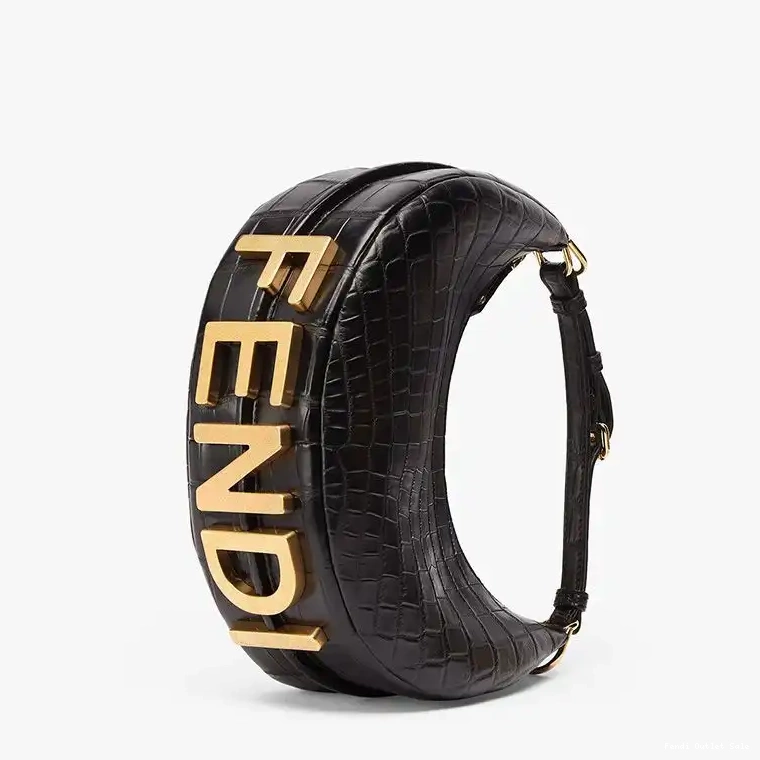 Fendigraphy Crocodile Fendi Bag In Small Black Hobo Leather 0703